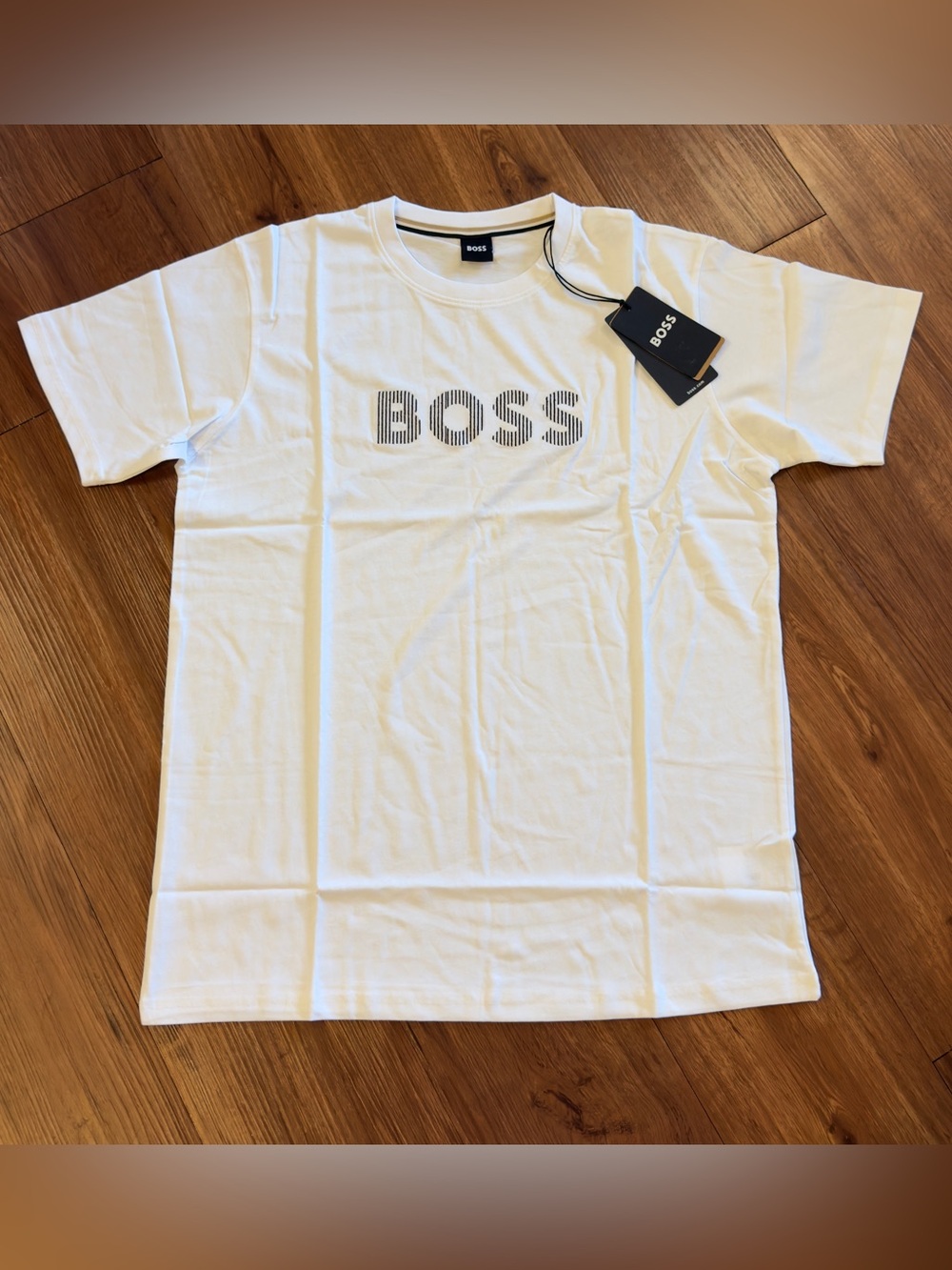 BOSS Men's White Logo Crew Neck T-Shirt